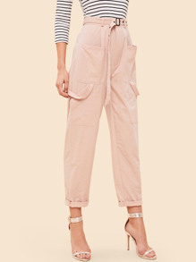 70s Pocket Front Buckle Belted Hanging Strap Pants