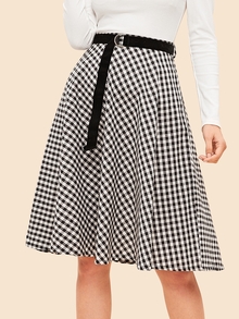 40s Gingham Midi Skirt With D-ring Belt