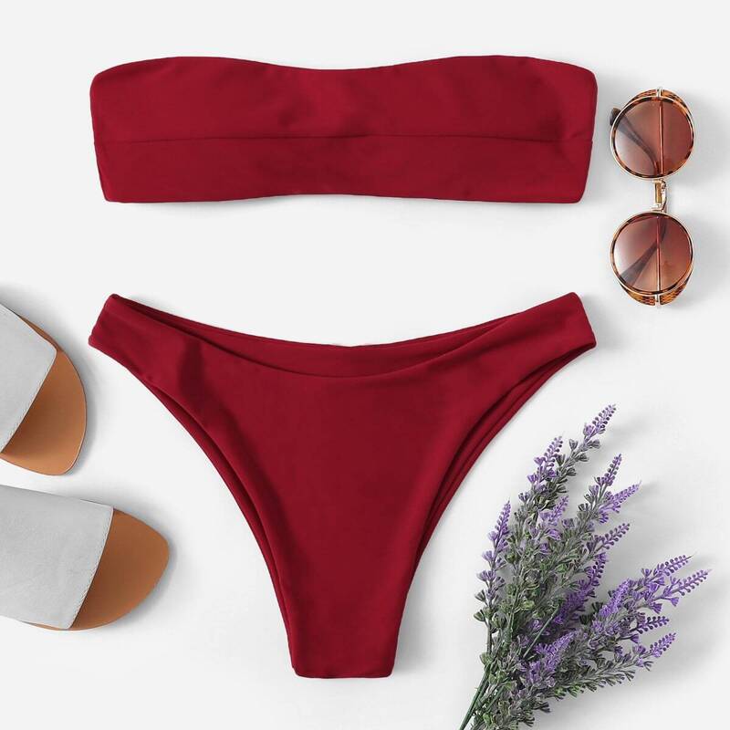 

Tie Back Bandeau With High Leg Bikini, Red