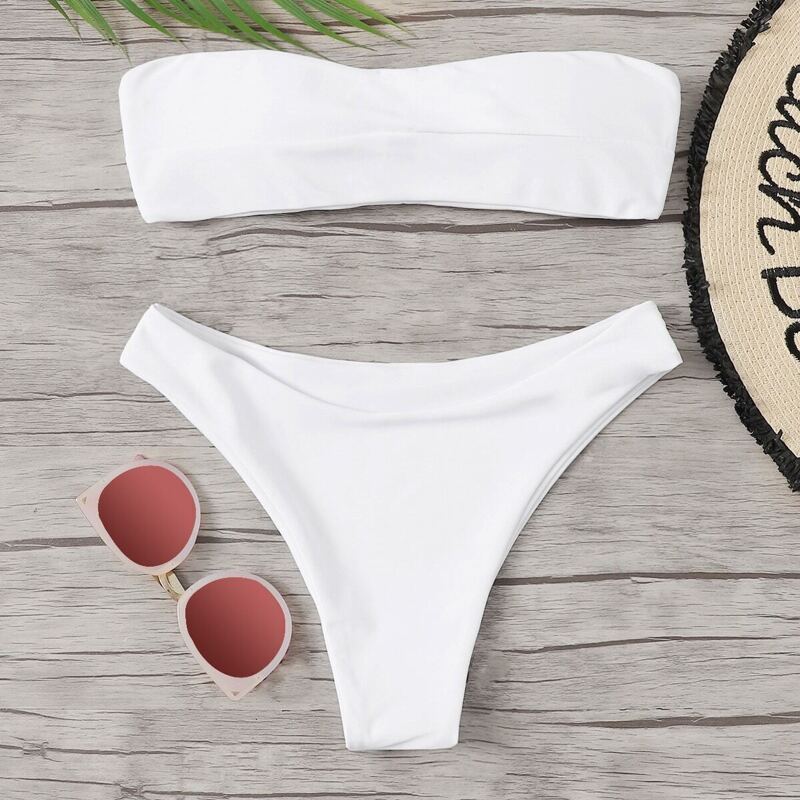 

Tie Back Bandeau With High Leg Bikini, White