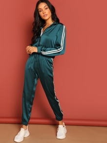 Zip Up Striped Tape Jacket & Drawstring Pants Tracksuit