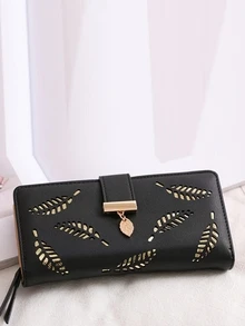 Monedero doblado con diseño de hoja - Negro - Ver 2