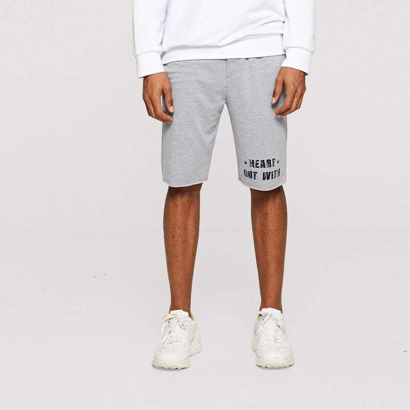 

Guys Elastic Drawstring Letter Print Shorts, Grey