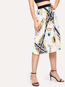 Scarf Print Pleated Skirt