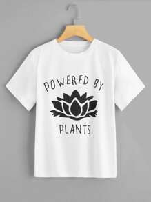 Letter & Lotus Flower Print Tee