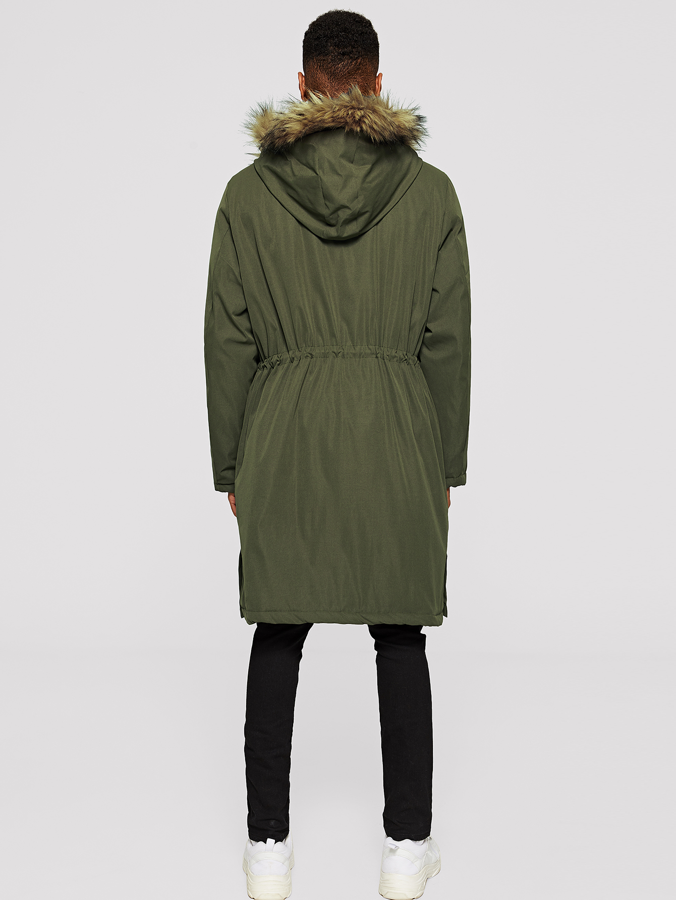 men patch detail parka coat with faux fur trim hood | shein uk