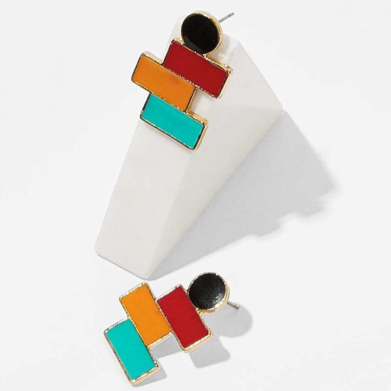 

Color-block Geometric Stud Earrings 1pair, Multicolor