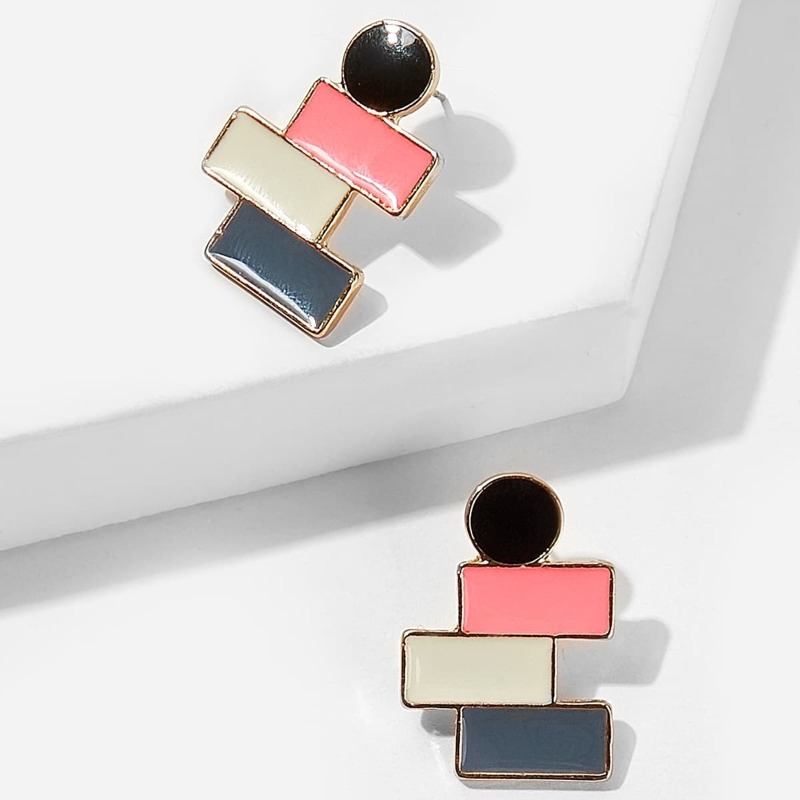 

Color-block Geometric Stud Earrings 1pair, Multicolor