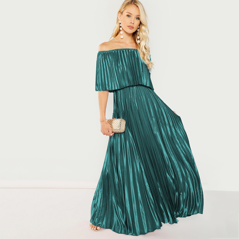 

Bardot Pleated Maxi Prom Dress, Green