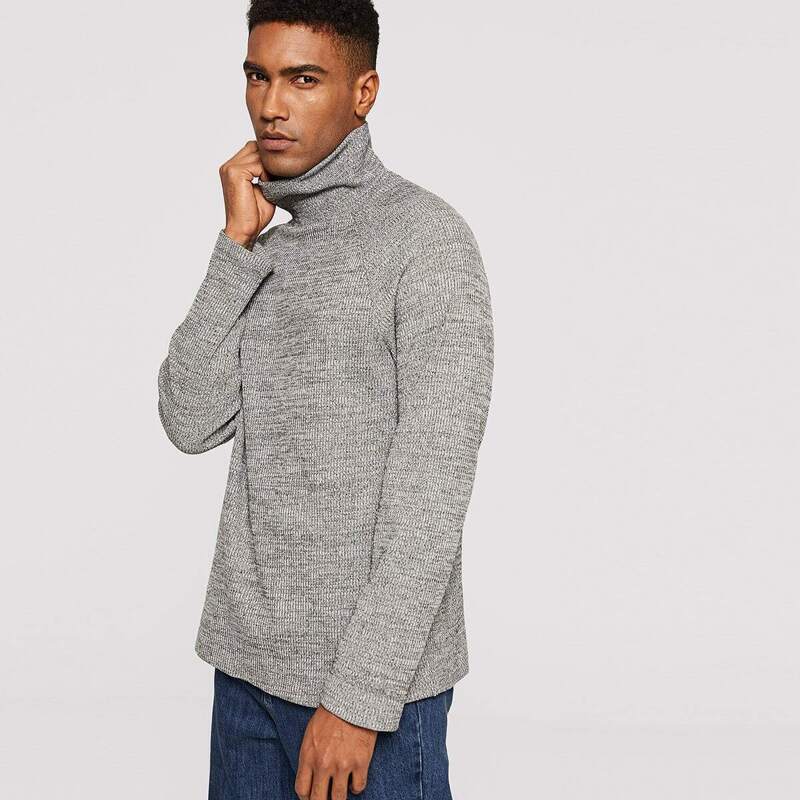 Guys High Neck Raglan Sleeve Marled T-shirt, Grey
