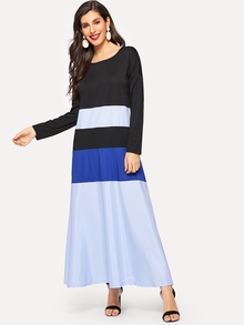 Striped Color Block Drop Shoulder Longline Dress