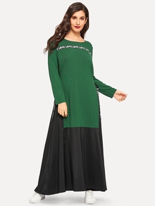 Contrast Letter Ribbon Knot-side Longline Dress