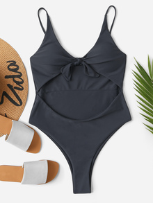 Knot Front Cut-out One Piece Swimwear