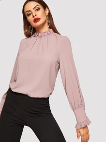 Blusa de cuello y puño fruncido | Mode de Mujer | SHEIN España Blusa fruncido de cuello y puño fruncido sencilla | Mode de