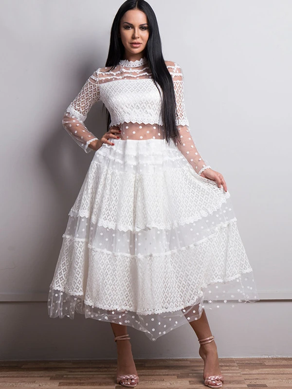 lace panel fit and flare dress