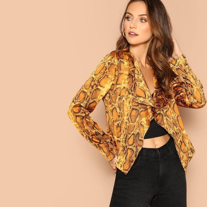 

Snakeskin Print Waterfall Coat, Multicolor