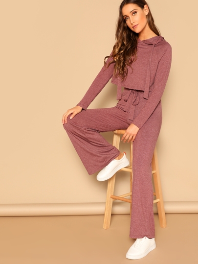 Drawstring Crop Hoodie & Pants Set pictures