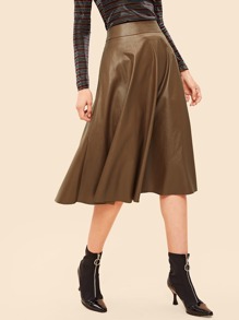 80s Wide Waistband Leather Look Skirt