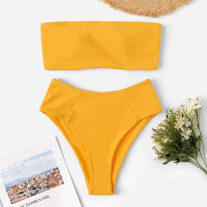 

Bandeau With High Cut Bikini Set, Yellow