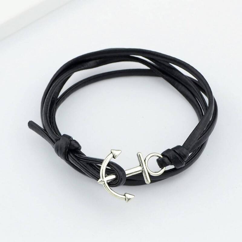 

Black Color Pu Leather Anchor Chain Bracelets