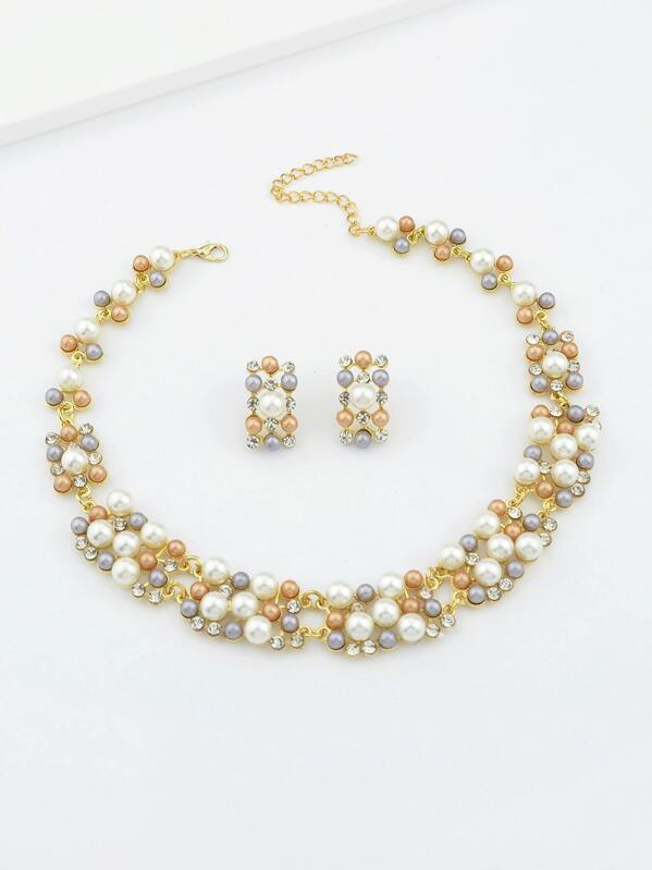Costume Jewelry Fake Pearl Women Necklace Earrings Set Costume Jewelry Fake Pearl Women Necklace Earrings Set