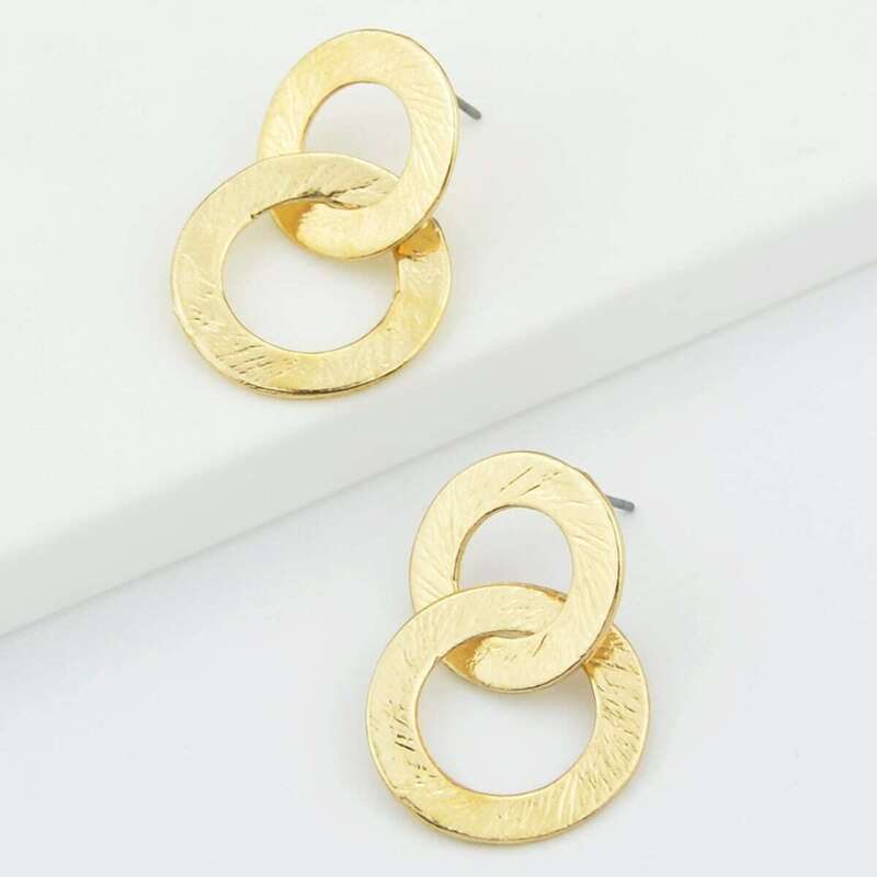 

Gold Double Round Circle Shape Drop Earrings