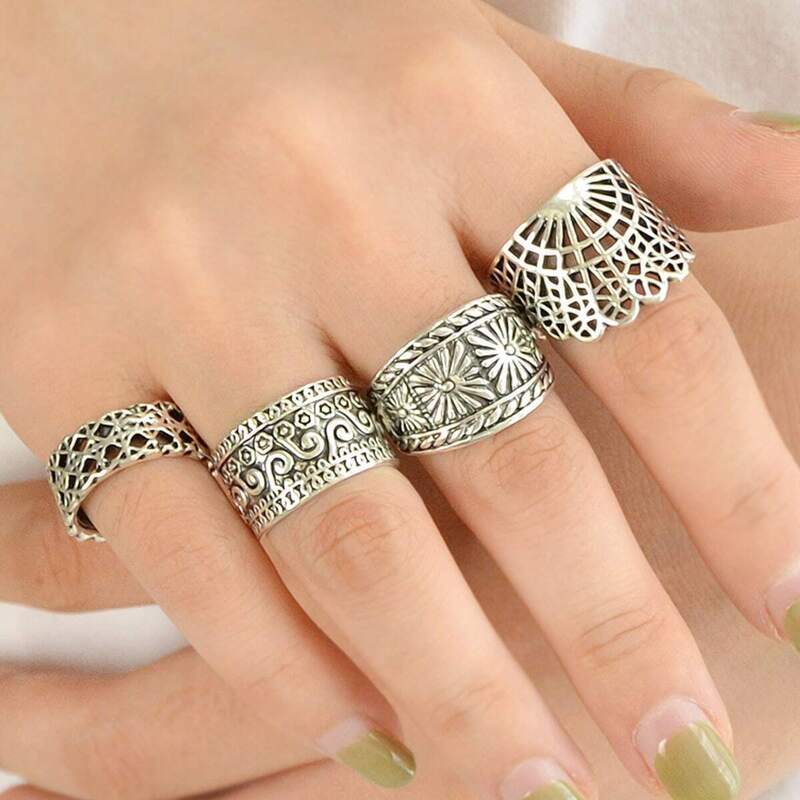 

4 Pcs/Set Hollow Out Knuckle Ring Set, Silver