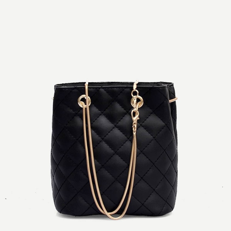 

Quilted Detail Chain Tote Bag, Black