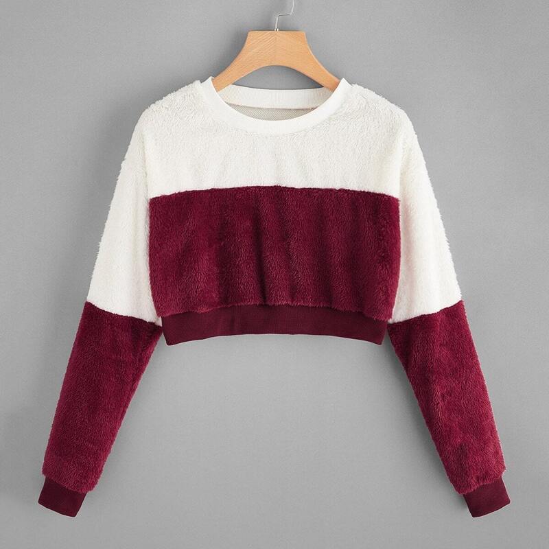 

Cut And Sew Crop Teddy Sweatshirt, Multicolor