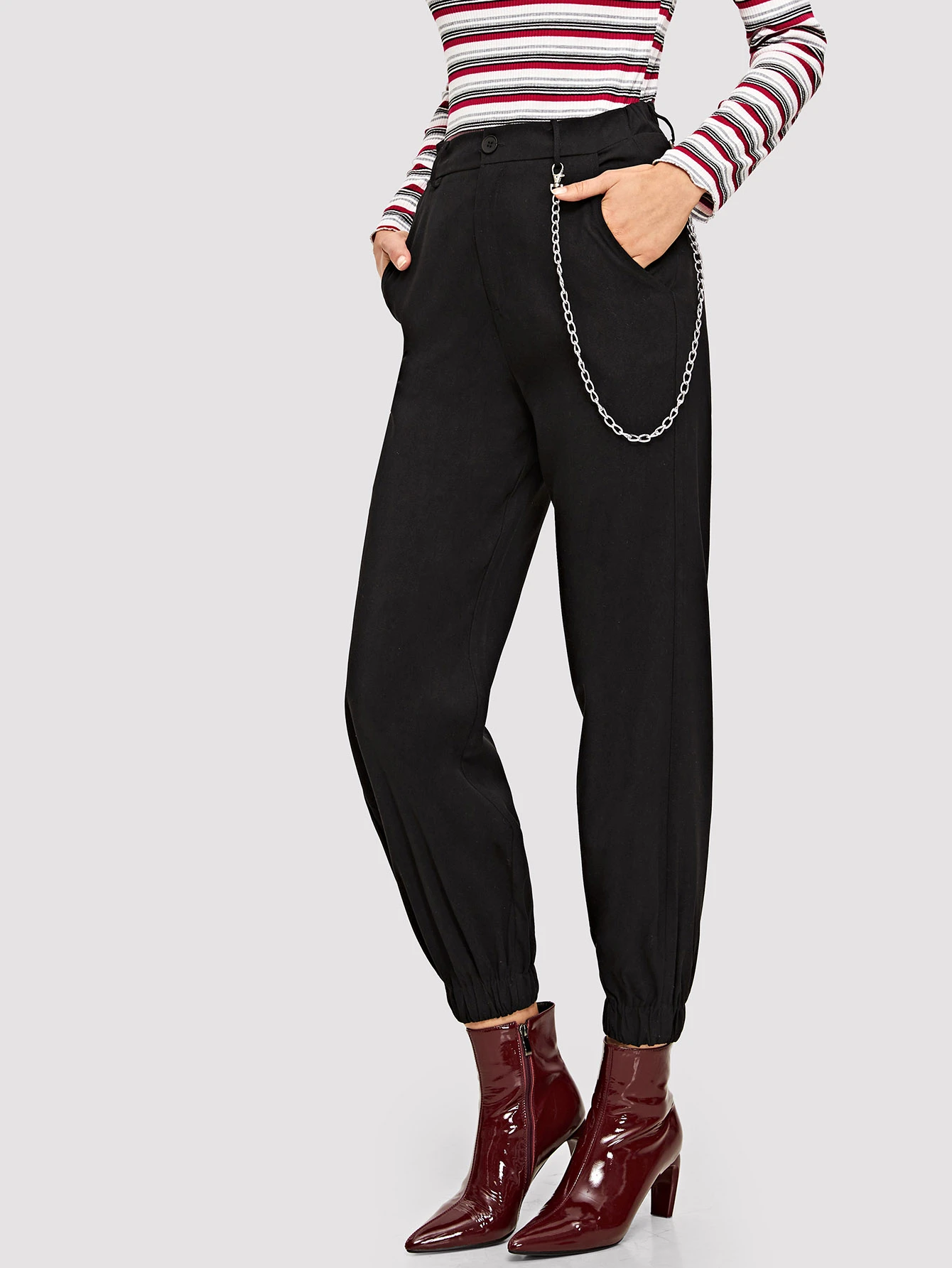 SHEIN Zwart Casual Vlak Broeken Ketting | SHEIN Nederland
