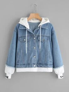 Plus 2 In 1 Hooded Denim Jacket