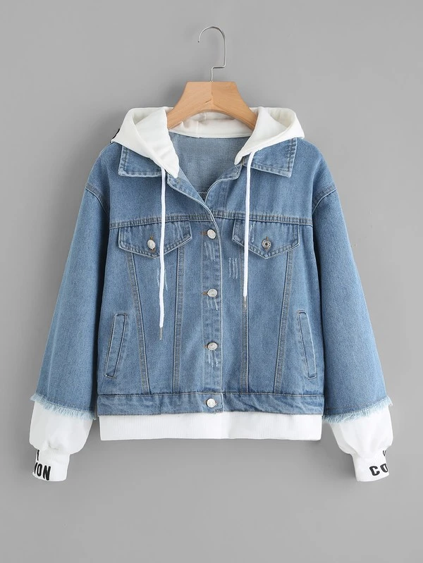 Plus 2 In 1 Hooded Denim Jacket
