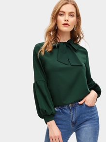 Bishop Sleeve Tie Neck Blouse