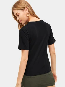 SHEIN Essnce Áo thun Contrast Sequin Báo màu đen Casual - màu đen - Xem 2