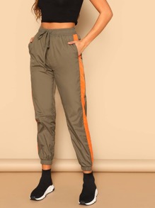 Drawstring Waist Contrast Tape Side Pants