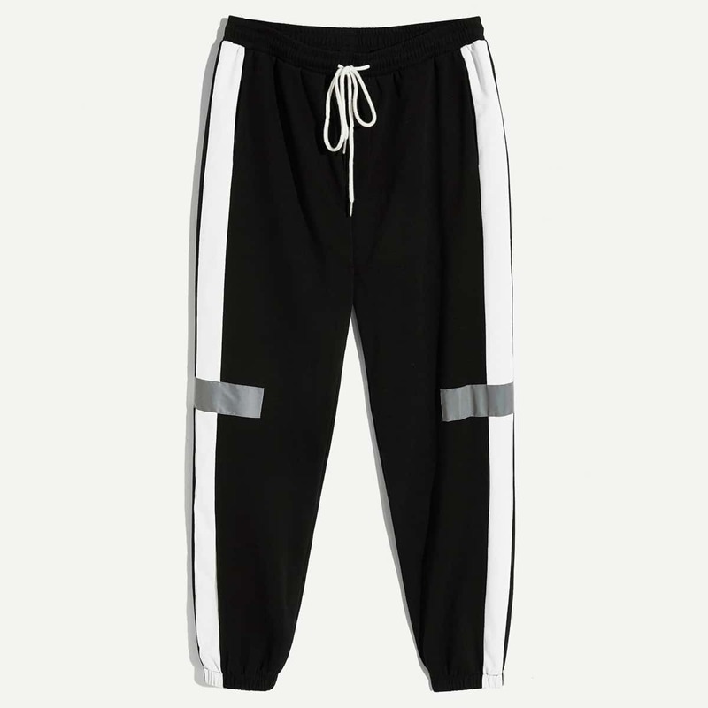 

Guys Contrast Panel Elastic Hem Pants, Black