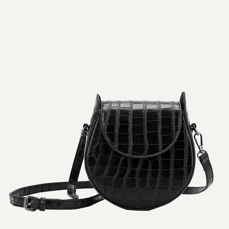 

Croc Embossed Saddle Bag, Black