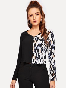 Contrast Panel Cheetah Print Blouse
