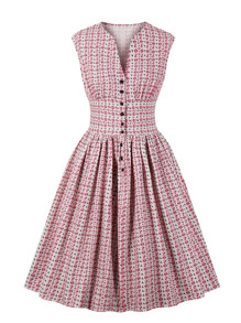 50s Calico Print Button Up Flared Dress