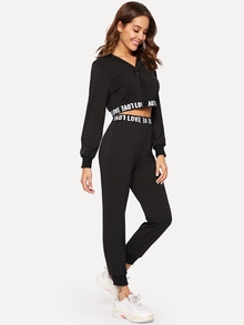 Single Breasted Top With Contrast Letter Taped Pants