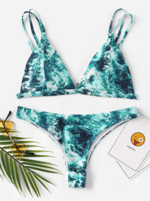 Random Wave Double Strappy Bikini Set