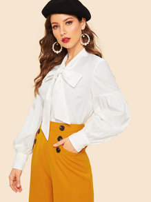 80s Tie Neck Bishop Sleeve Blouse