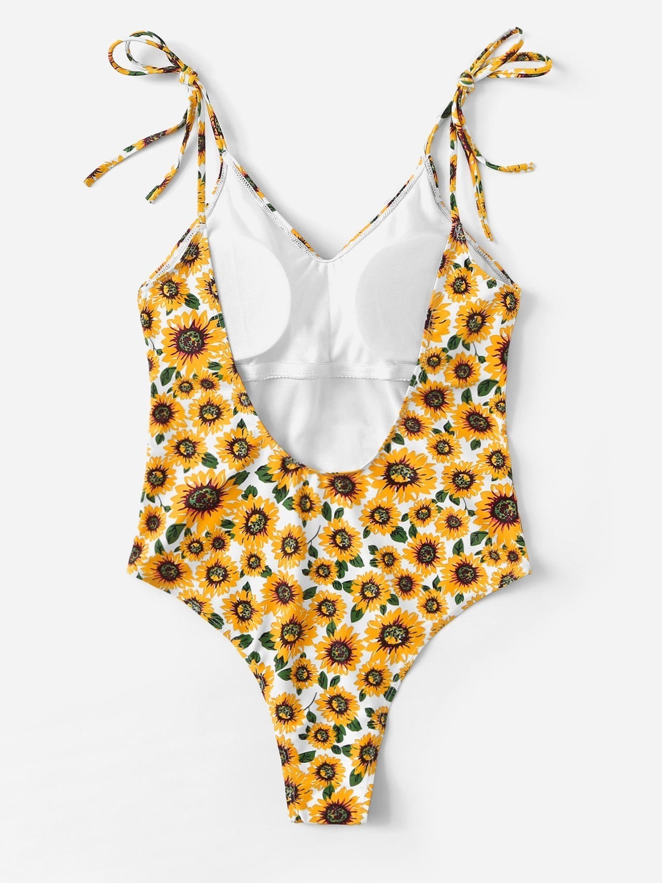 Random Self Tie Shoulder Sunflower One Piece Swimsuit | ROMWE
