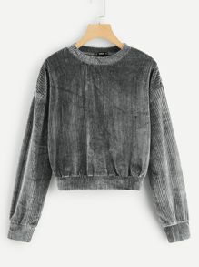 Drop Shoulder Ribbed Velvet Sweatshirt