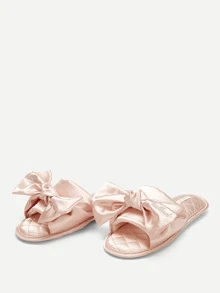 秋冬季女士时尚家居拖鞋，饰有蝴蝶结和滚边，圣诞节服装 - 淺粉色 - 查看 4