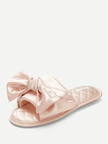 秋冬季女士时尚家居拖鞋，饰有蝴蝶结和滚边，圣诞节服装 - 淺粉色 - 查看 3