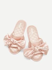 秋冬季女士时尚家居拖鞋，饰有蝴蝶结和滚边，圣诞节服装 - 淺粉色 - 查看 5