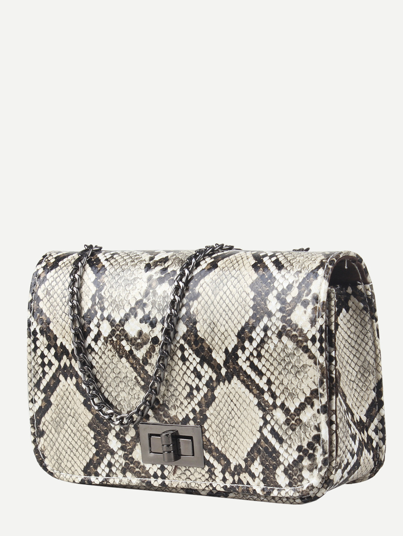 Snake Print Twist Lock Chain Bag