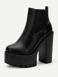 Giày bốt cổ ngắn cao gót màu nâu kiểu Âu & Mỹ, kiểu dáng slip-on, mẫu mới thu đông, giày cao gót đen, bốt thời trang thường ngày, đế platform. - màu đen - Xem 2