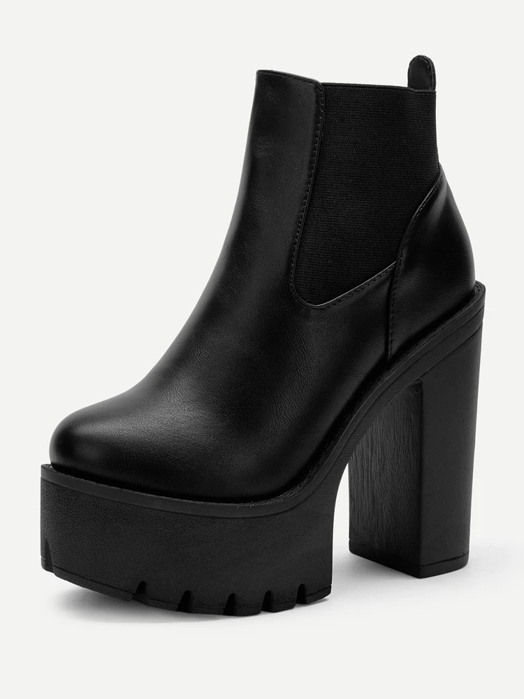 Brown European & American Fashion Slip-On High Heel Ankle Boots, New Autumn/Winter Short Boots, Black High Heel Shoes, Fashionable Casual Boots,Platform Heels